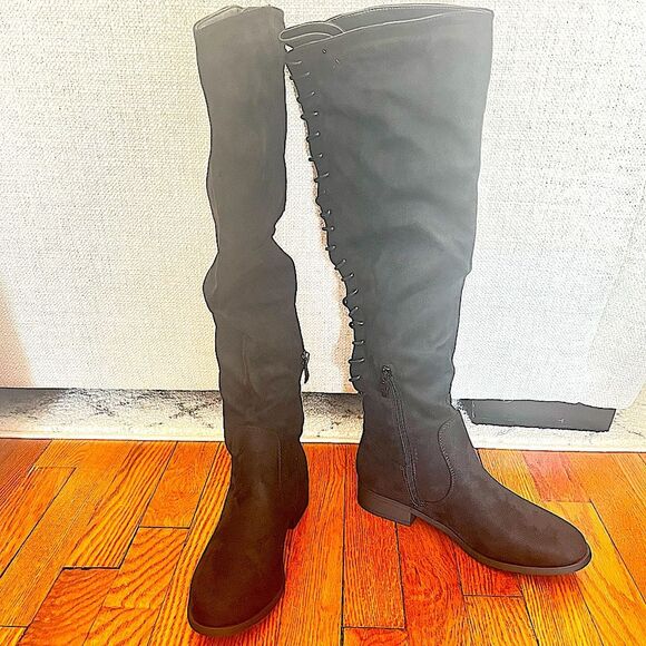 NIB French Connection Black Jasper Lace-up Over The Knee Boots Size 7.5 - Picture 4 of 10